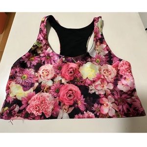Terez Hibiscus Floral Hi-Shine Sports Bra Purple Small like new